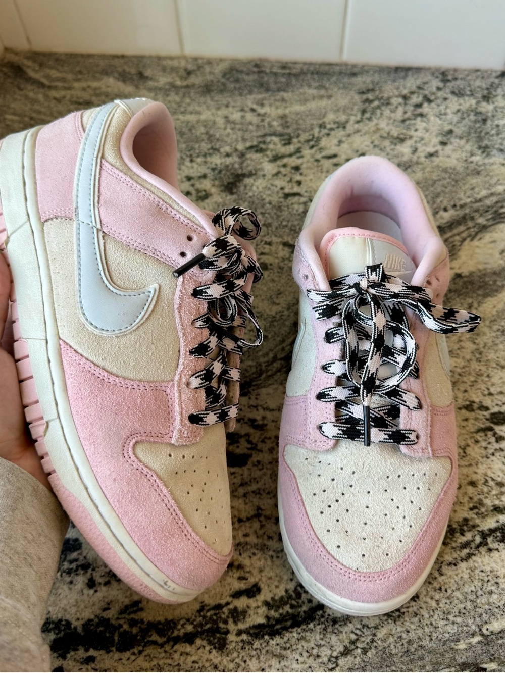 Nike Women’s Pink & Cream Low-Top Sneakers with Black-Pattern Laces
